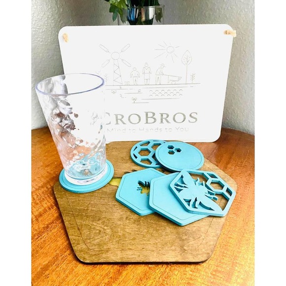 Set Of 6 Waterfall Blue Farmhouse Inspired Bee Coasters (WBB) - Picture 1 of 6